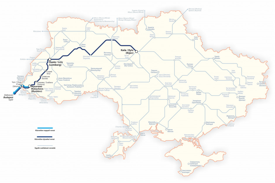 Ukrajna vasúthálózati térképe